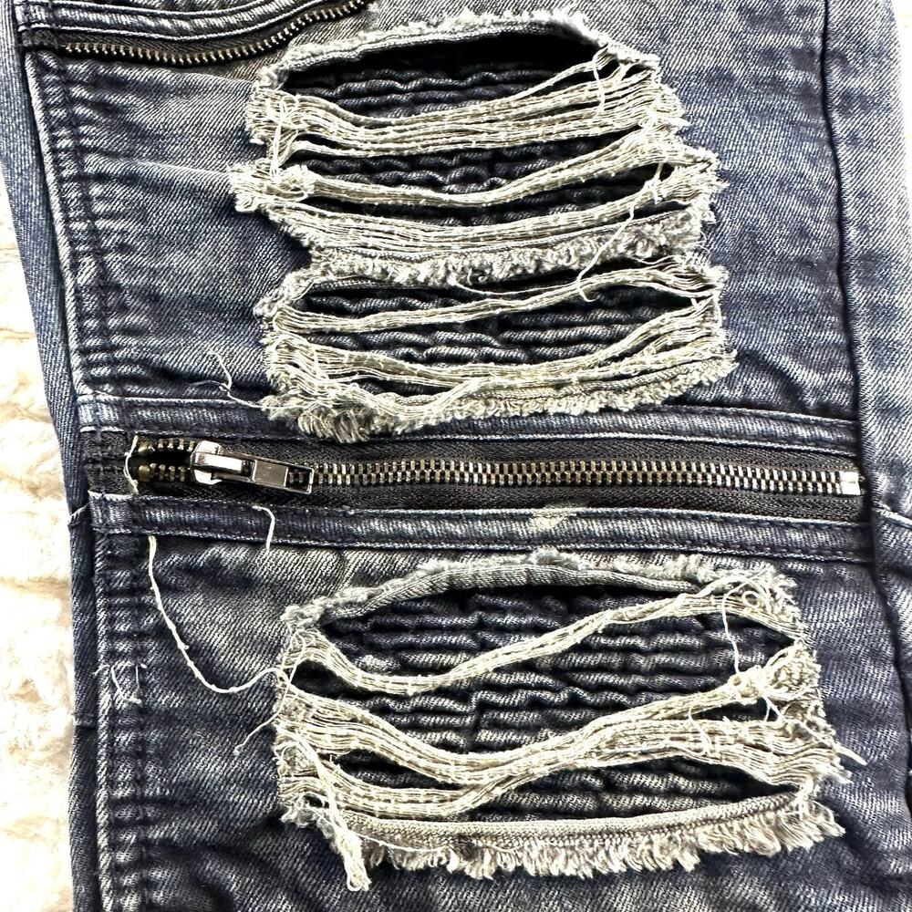 Smoke Rise Jeans Mens 36 (32” inseam) Dark Wash Ripped Distressed Moto - Picture 10 of 16